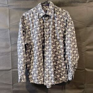 Alan Flusser Large gray, white, black & light blue dress shirt